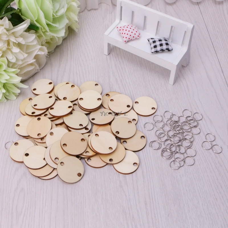 

50Pcs Wooden Round Discs Slices Metal Ring For DIY Birthday Board Calendar Craft