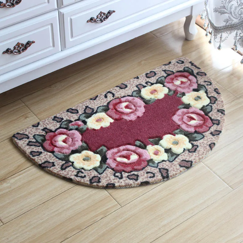 

Bath Mat For Door Floral Rugs For Living Room Half Round Carpet For Home Floor Mat In Kitchen Water Absorbent Bathroom Carpet