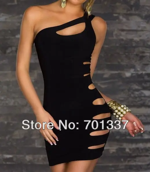 

2 Colors Sexy elastic One shoulder Mini Dress Club Wear Party Dress M086