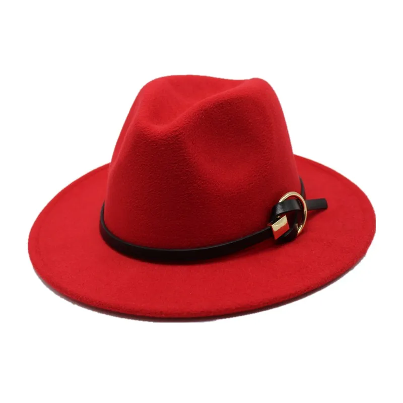 OZyc Fedoras шапки для мужчин и женщин фетр металлический пояс Трилби шляпы с широкими полями Регулируемая фетровая шляпа в стиле джаз шляпа шапки Дамы chapeu Femme - Цвет: red