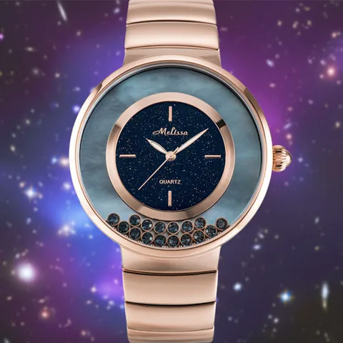 Marca de Jóias de Luxo Relógios para Mulheres em Movimento Areias de Cristal Pulseira de Relógio de Pulso de Aço Melissa Completo Assistir Starry Night Stars Montre