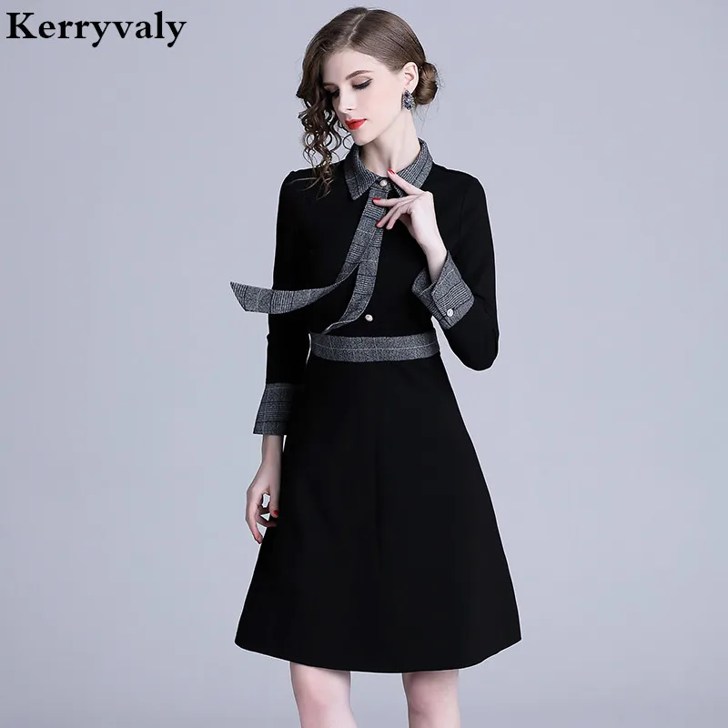 

Elegant Women Midi Black Office Dress 2019 Spring Women Dress Vestiti Donna Ropa Mujer Invierno Streetwear K331