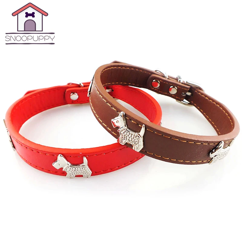 Dog Collars Solid PU Leather For Small Medium Dog Cat Pet All Seasons