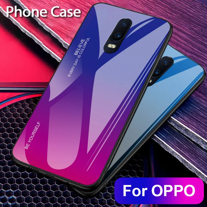 

Gradient Glass Phone Case For OPPO Reno Realme 3 X F11 Pro R17 Pro K1 R15X R19 Find X Cases Tempered Glass Hard Slim Back Cover