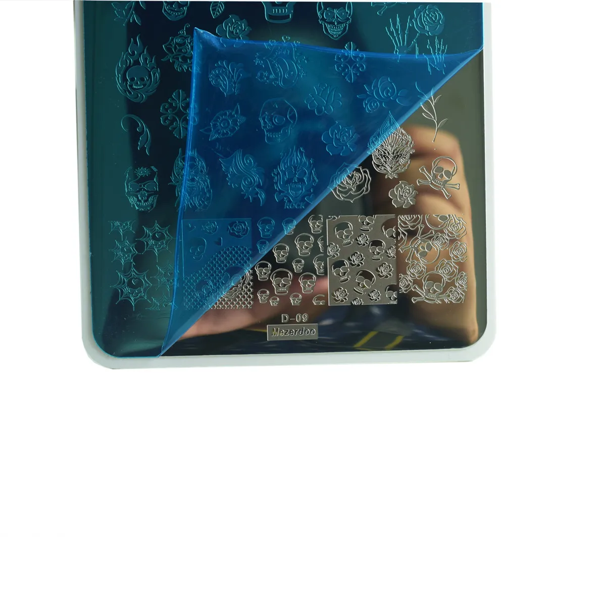 Big Rectangle Stamping Plate Rock SKull Rose Pattern Manicure Halloween Nail Art Stamp template Stencil Tools 9.5*14.5CM D09 4