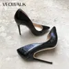 Veowalk-zapatos de tacón alto de cocodrilo en relieve para mujer, de punta estrecha Stilettos, sin cordones, para Club, 8/10/12cm ► Foto 2/6