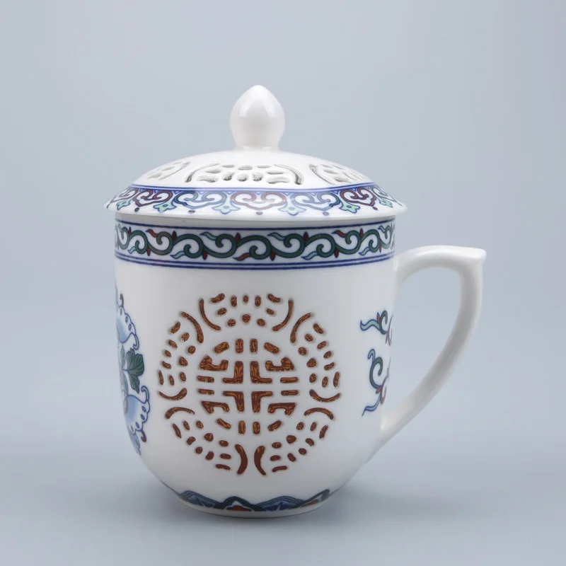 Изысканная 300 мл Цзиндэчжэнь пустотелая сотовая стеклянная керамическая фарфоровая чайная чашка для здоровья кружка для молока кофе чайная чашка с крышкой блюдце - Цвет: F