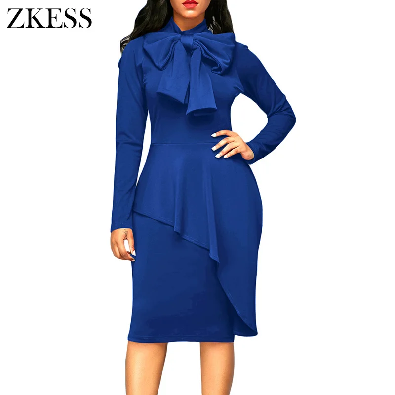 Royal-Blue-Asymmetric-Peplum-Style-Pussy-Bow-Dress-LC61826-5-1 