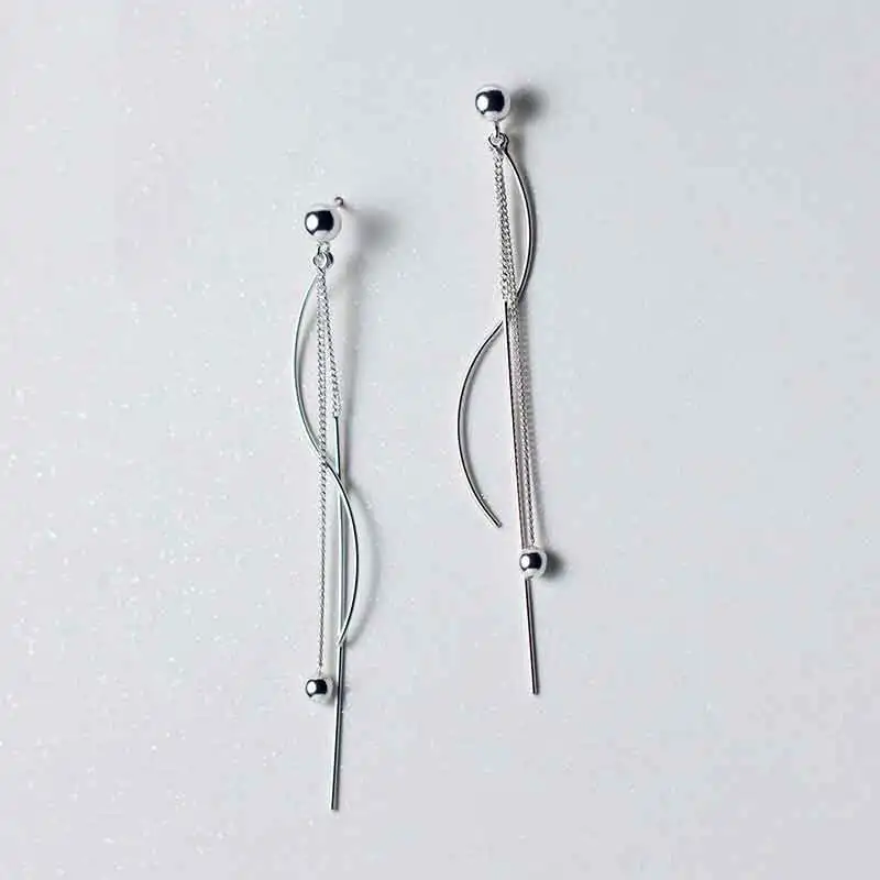 

Fashion n Bright Beads Wavy Line 925 Sterling Silver Dangle Earrings