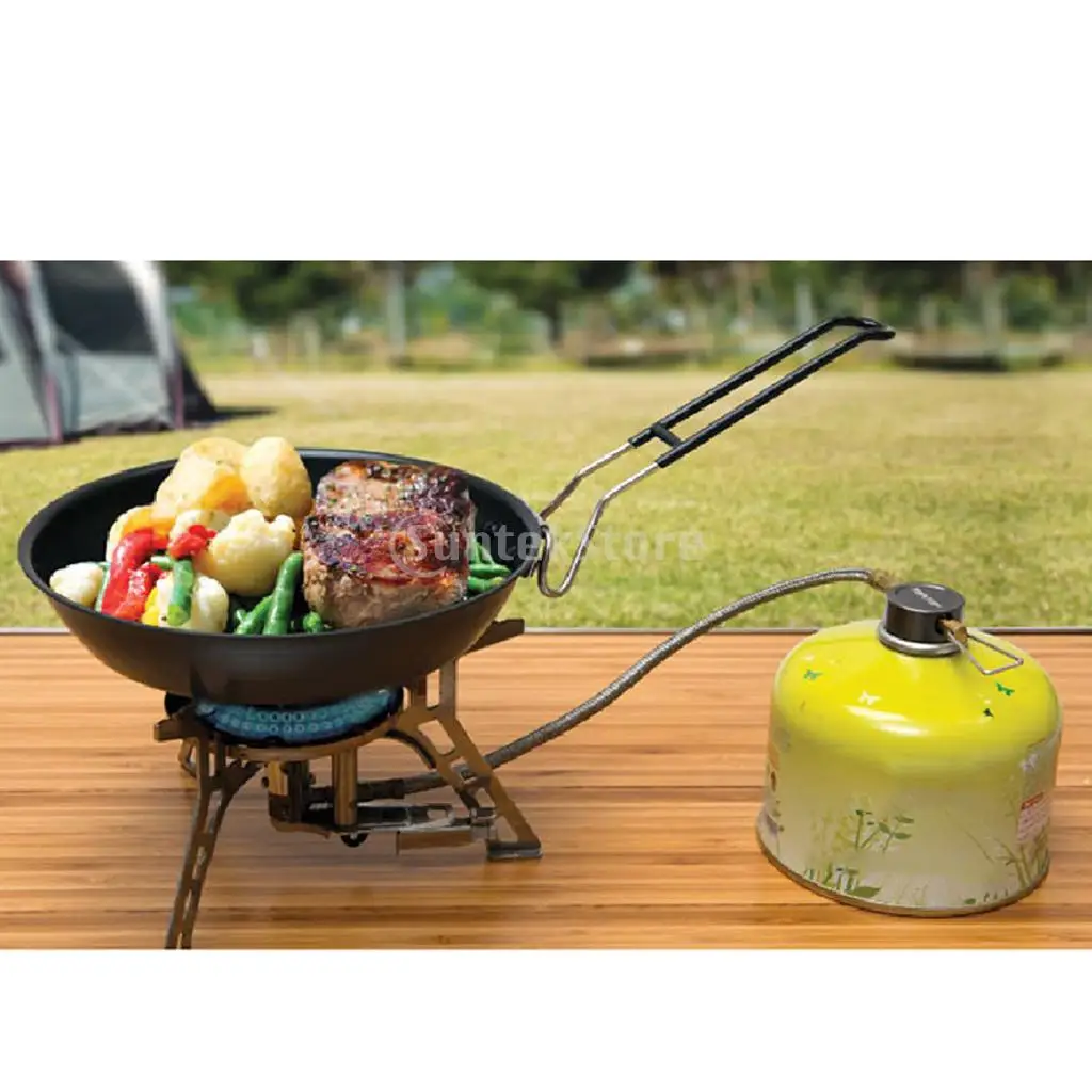 Non-stick Iron Frying Pan Outdoor Portable Camping Folding Pot Cookware with Folding Handle
