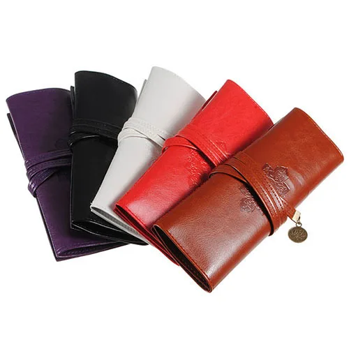 

Vintage Roll Faux Leather Make Up Cosmetic Pen Pencil Case Pouch Purse Bag