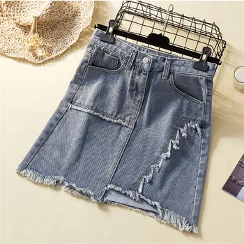 

HziriP High Waist Jean Womens Female Denim Hot A-Line 2019 New Summer Simple High Quality Loose Streetwear Skirts Large Size
