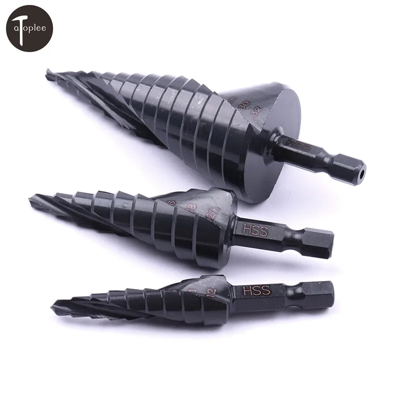 1PCS HSS 4-12mm 4-20mm 4-32mm Hex Shank Nitriding Black Spiral Grooved Step Drills Conical Cone Drill Bits For Power Tools 1PCS HSS 4-12mm 4-20mm 4-32mm Hex Shank Nitriding Black Spiral Grooved Step Drills Conical Cone Drill Bits For Power Tools