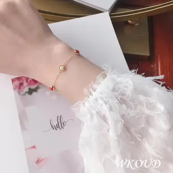 

WKOUD Fine Pearl Jewelry 4mm Natural Freshwater Pearl Red Coral Bracelet For Women Chain Length Adjustable Trendy Elegant
