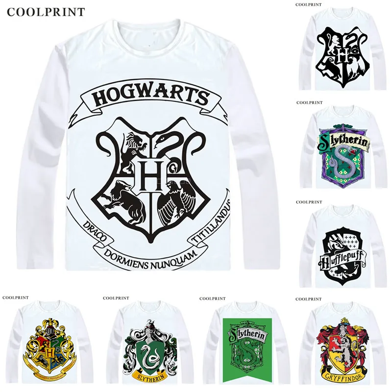 

Gryffindor Hufflepuff Ravenclaw Slytherin T Shirt Harri Potter HP Hogwarts School Custom T-shirt Vintage Long Sleeve TShirts