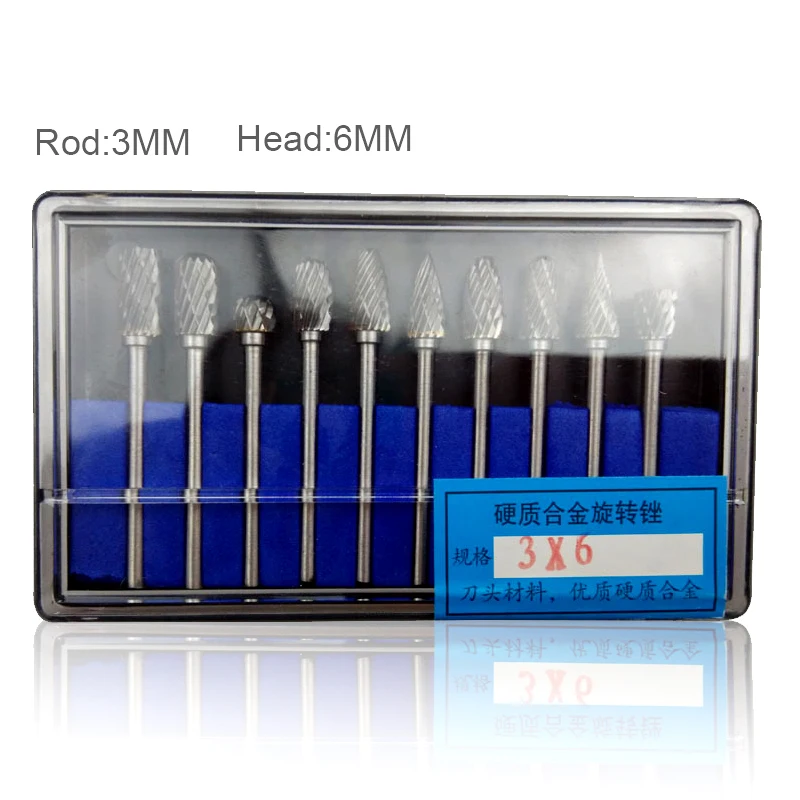 

New 10pcs Handle Tungsten Carbide Milling Cutter Rotary Tool Burr Double Diamond Cutting Rotary Sharpener Electric Grinding Tool