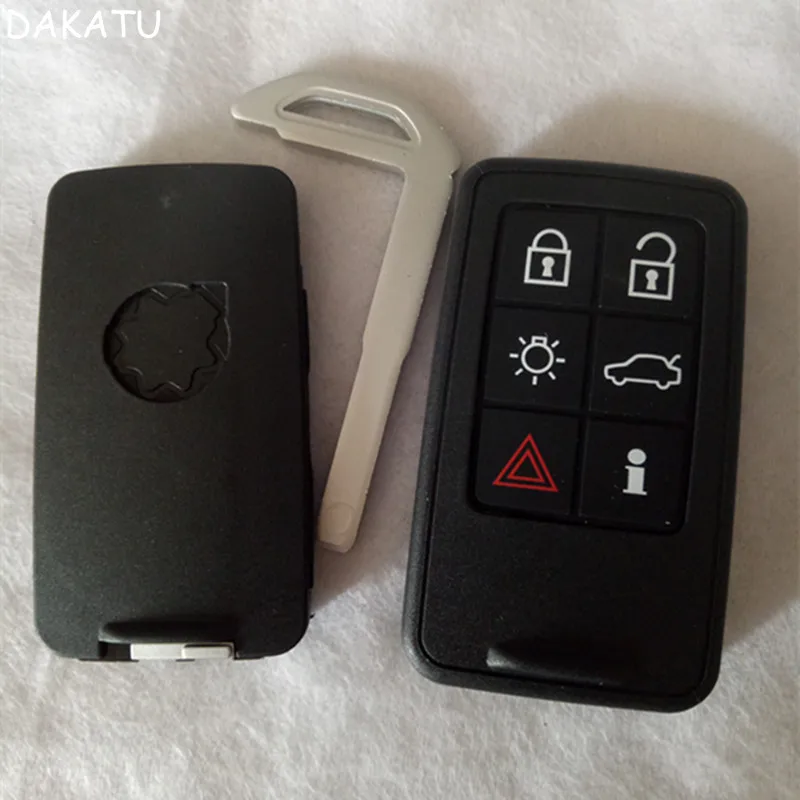 

DAKATU Smart Remote Car Key Shell Case Fob 6 Button for Volvo S60 S80 V60 XC60 XC70 with small key blade