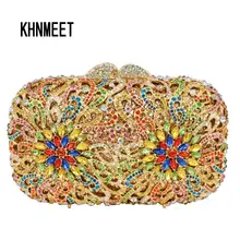 LaiSC цветок Роскошная ручная Сумочка с кристаллами золотая металлическая сумка для ужина ослепительный глаз ручной работы Шипованная вечерняя сумочка со стразами для леди SC447