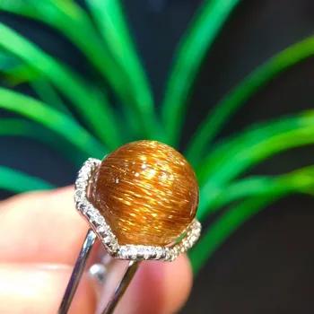 

Natural Copper Rutilated Quartz Crystal Cat Eye Wedding Ring Women Man Adjustable Size AAAAA