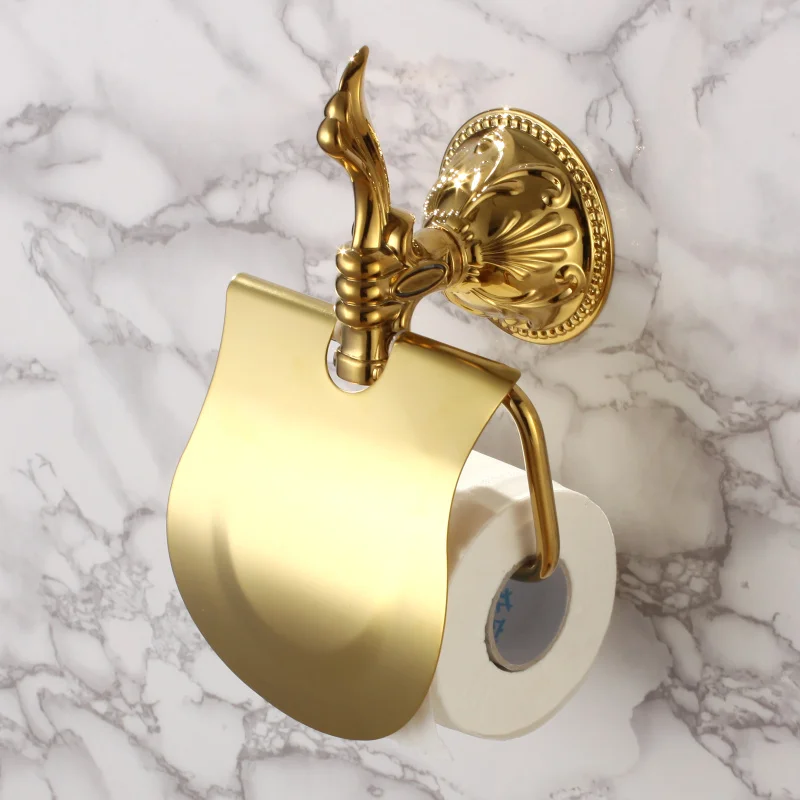 Gold Toilet Paper Holder with Cystal Roll Holder Tissue Solid Brass Luxury New 