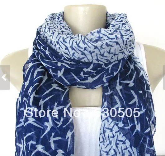 Шарф Ласточка синий и белый большой шарф|swallow scarf|large scarfscarf large |