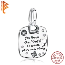 BELAWANG Authentic Real 925 Sterling Silver Square Dangle Charms Beads Fit Original Bracelet Necklace DIY Jewelry Making