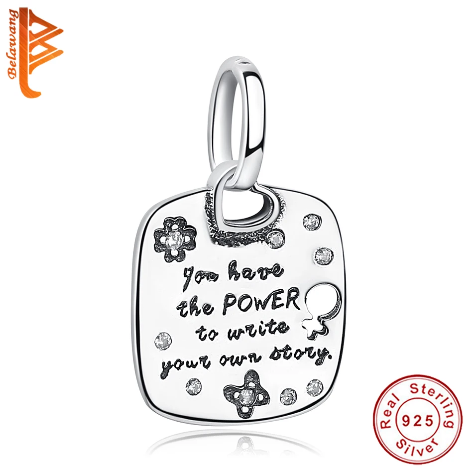 

BELAWANG Authentic Real 925 Sterling Silver Square Dangle Charms Beads Fit Original Bracelet Necklace DIY Jewelry Making