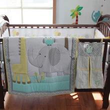 Комплект детской кроватки из 8 предметов для детской комнаты, комплект детской спальни, постельные принадлежности для детской кроватки с синим и серым слоном, Комплект постельного белья для новорожденного мальчика