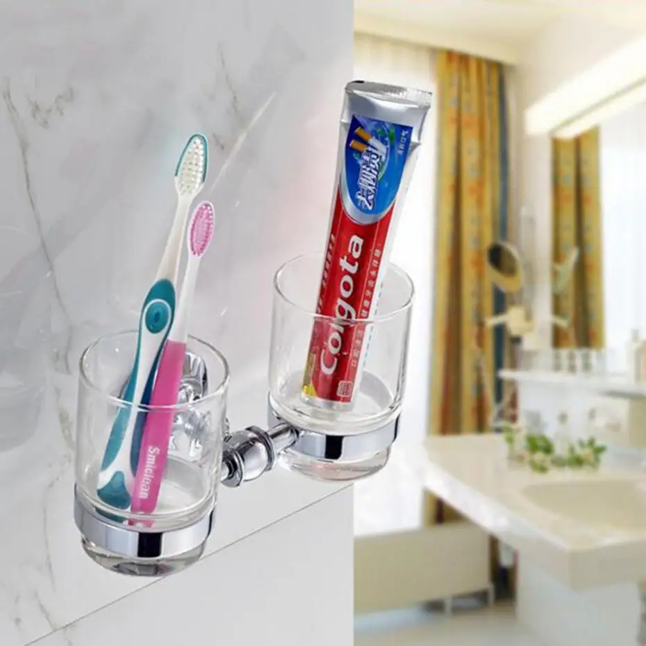 Antique Silver Double Toothbrush Holder Luxury Copper Chrome Finished