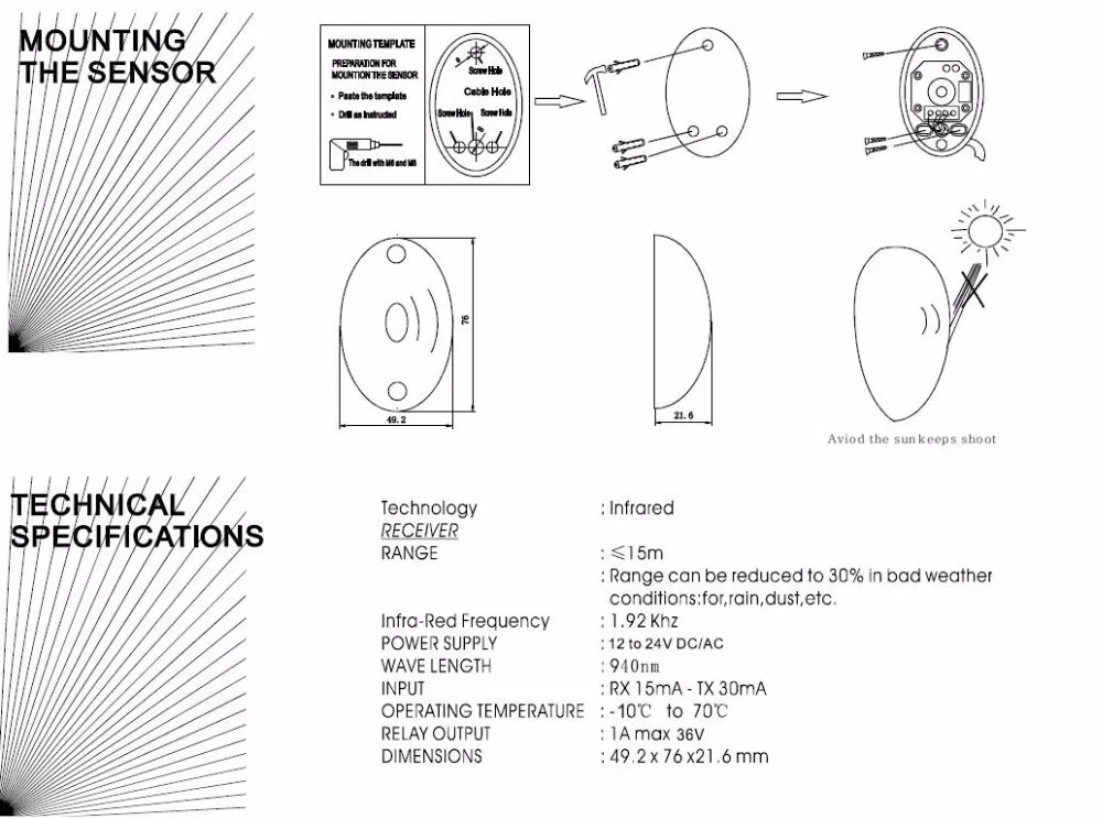 home security keypad 12~24V DC/AC Waterproof Photocell Infrared beam sensor detector alarm 15m detection range for automatic barrier fence alarm panic alarm for home