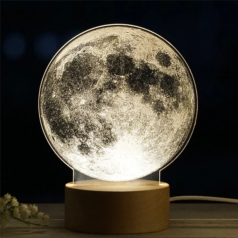 moon shape lamp LED 3D Illuminated Lamp Optical Desk Night Light Milky ...