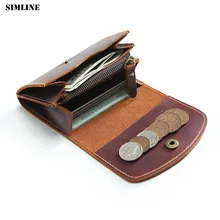 Мужской кошелек из натуральной кожи, короткий, Ретро стиль, ручная работа, Crazy Horse, Воловья кожа, мужской маленький держатель для карт, портмоне с карманом на молнии