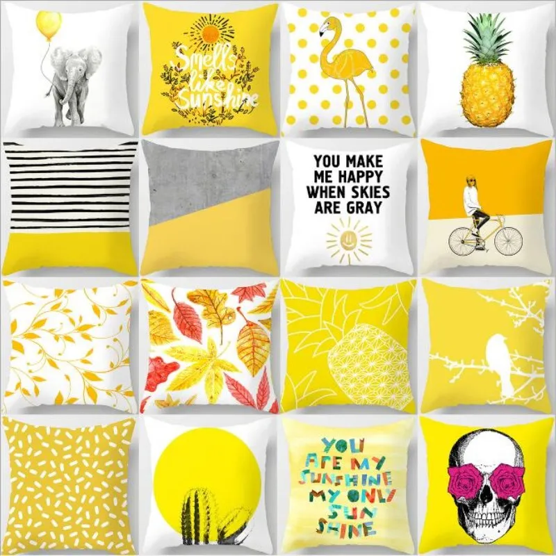 

45x45cm Yellow Series Cushion Cover Square Throw Pillowcases Polyester Nordic Style Car Sofa Office Home Decorative Pillow Case