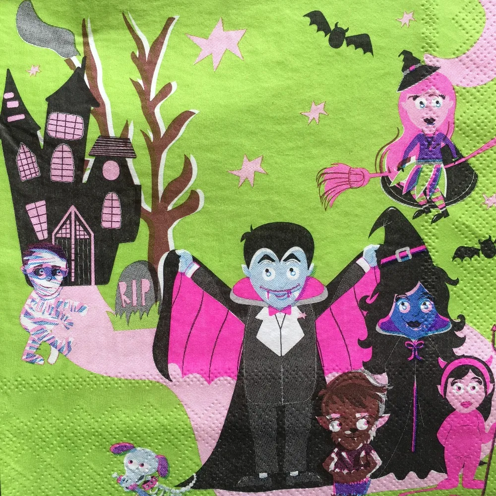 

20 Vintage napkin paper tissue cute cartoon Halloween Pumpkin Ghost zombie witch bat castle tree decor decoupage party serviette