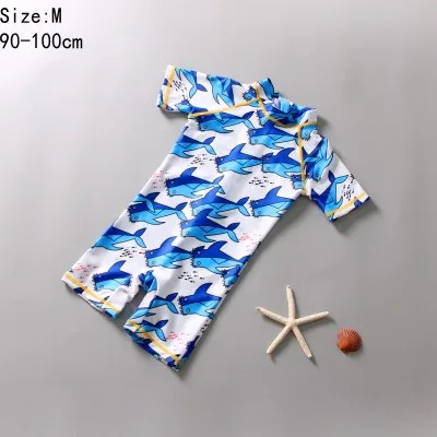 Одежда для купания; детский слитный купальник; одежда для купания с человеком-пауком, акулой, крабом; пляжная одежда для мальчиков; детский солнцезащитный Быстросохнущий купальный костюм - Цвет: Shark M