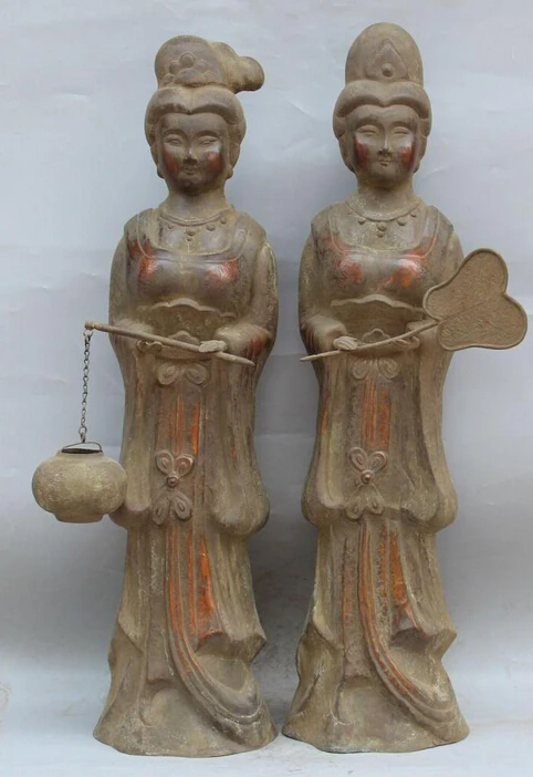 

shitou 002902 31"Chinese Purple Bronze Dynasty Palace Great Beauties Belle Phoenix Pair Statue