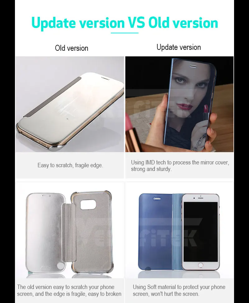 For Samsung Galaxy S9 S8 Plus S7 S6 edge A8 2018 Case Luxury Flip Stand Clear View Mirror Phone Cover For iphone X 8 7 6s 6 plus (7)