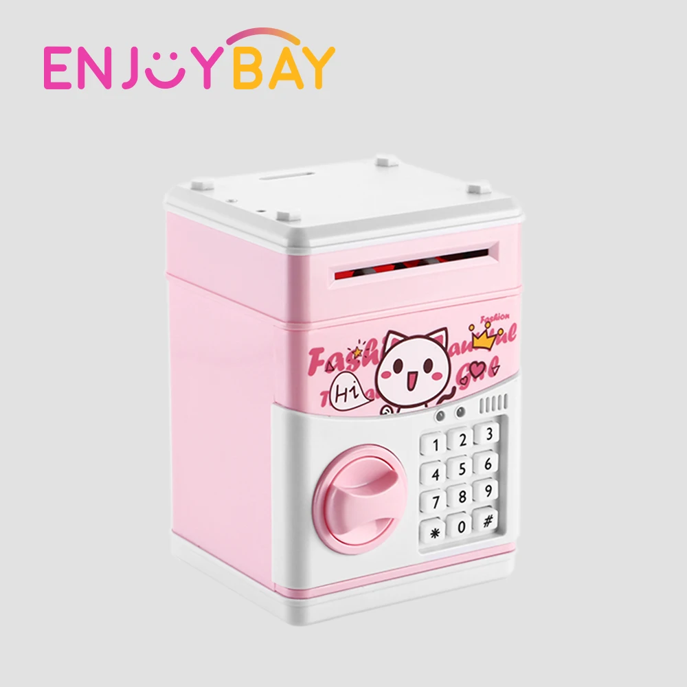 

Enjoybay Cute Cartoon Piggy Bank Toy Cash Coins ATM Password Saving Money Toys Mini Deposit Machine Chewing Coin Toys for Kids