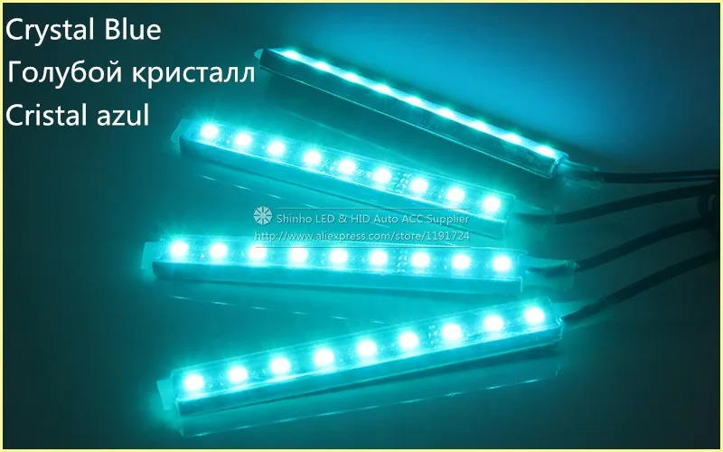 4 шт., 9SMD 5050, белый, желтый, синий, зеленый, красный, Автомобильный светодиодный светильник, интерьерная атмосферная лампа, лампа для ног, декоративный светильник