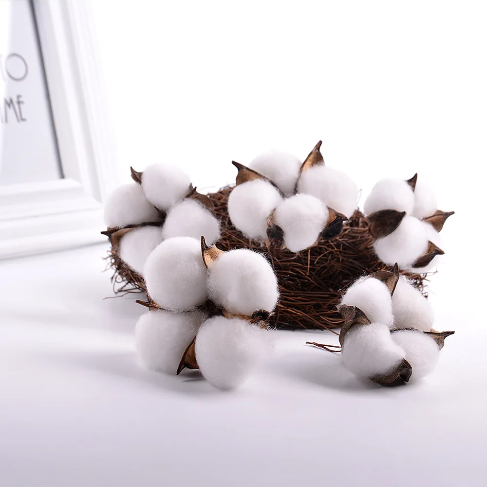 

20pcs Cotton Flowers Dried White Natural Dried Cotton Balls Flower Heads Artificial Flower Arrangement DIY Wreath Door Decor