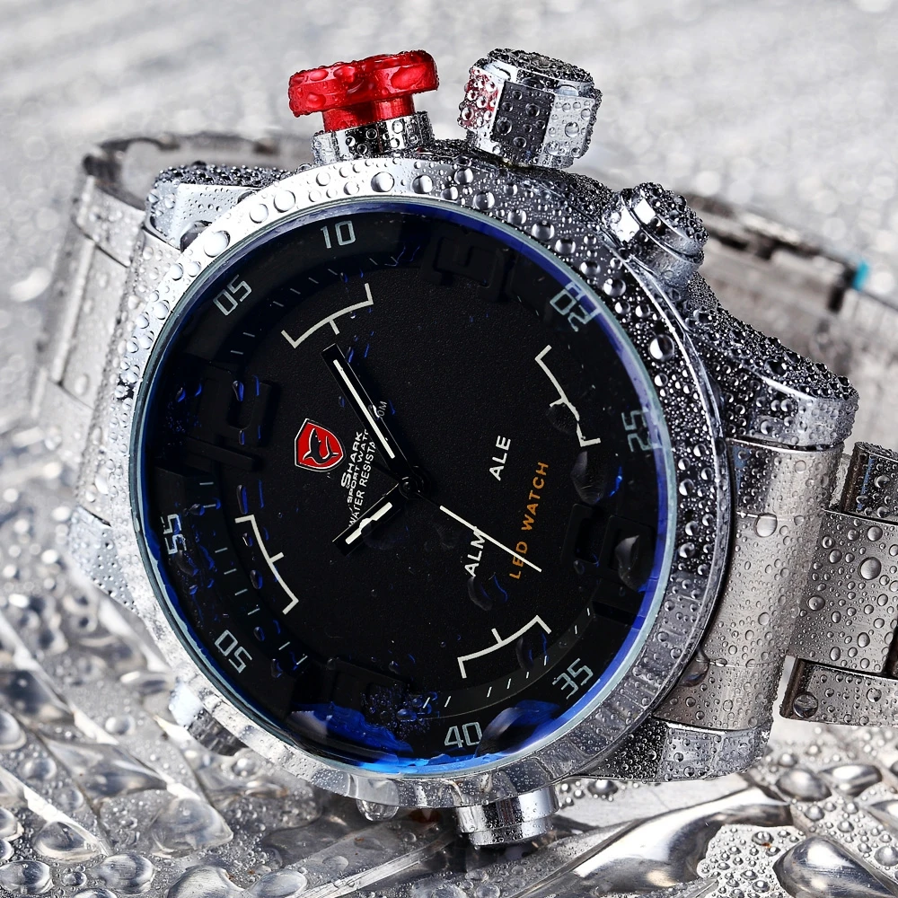 Gulper SHARK Sport Watch Brand Mens Black Luxury Full Steel Band Digital Calendar Wristwatches Quartz Relogio Masculino /SH103 Gulper SHARK Sport Watch Brand Mens Black Luxury Full Steel Band Digital Calendar Wristwatches Quartz Relogio Masculino /SH103