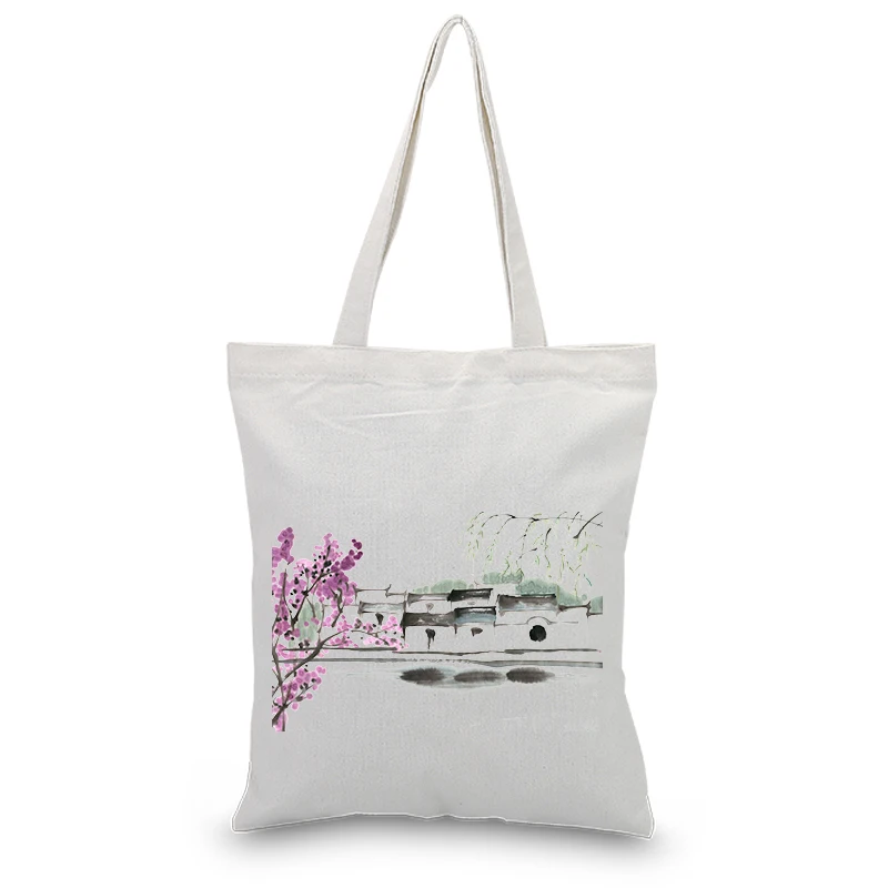 

Canvas Tote Bag Daily Use ink draw Custom Print Logo Text DIY Eco Ecologicas Reusable Shopping Bag Recycle Handbag