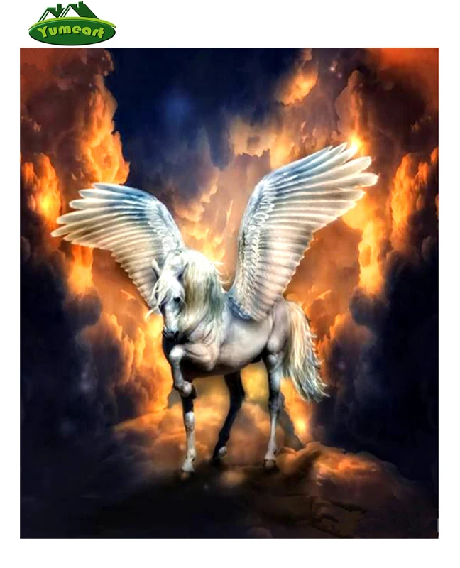 Diamond Painting White Horse Pegasus Design Embroidery Pattern House Decorations 