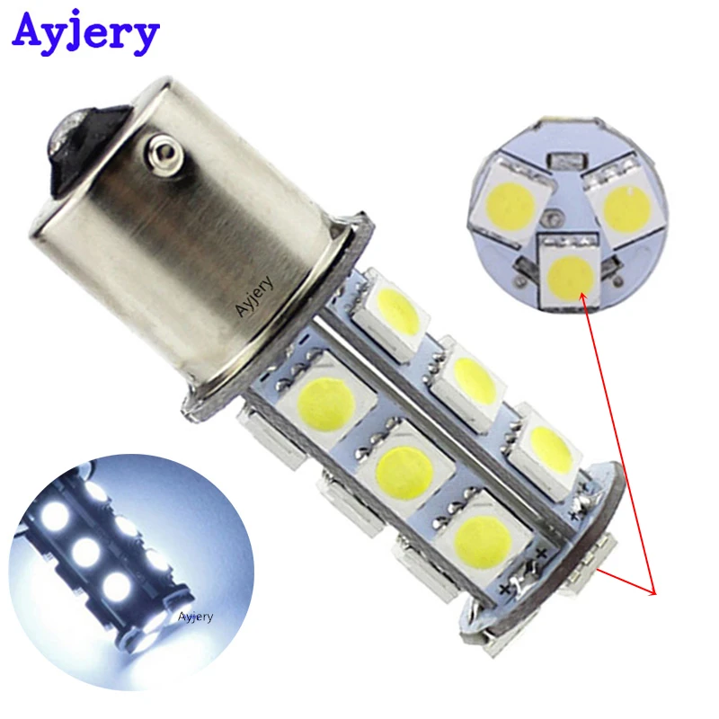 AYJERY 2 шт. Ярко-белая 1156 BA15S 1157 BAY15D P21/5 Вт 5050 18 SMD СВЕТОДИОДНЫЙ ная лампа 12 В
