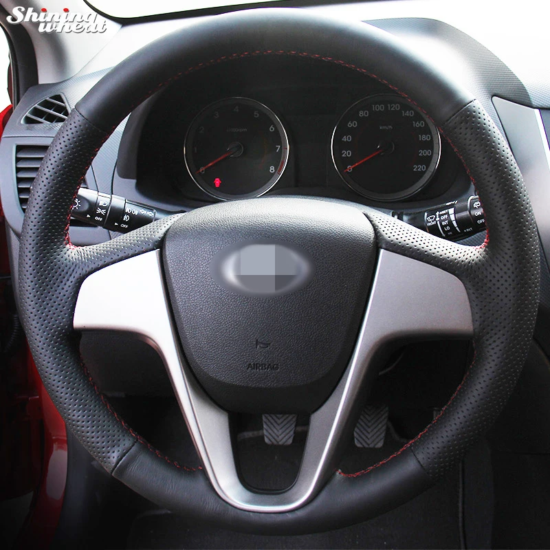 Prix pour Brillant blé cousu Main Noir En Cuir de Couverture De Volant pour Hyundai Solaris Verna I20 Accent Prix pour Brillant blé cousu Main Noir En Cuir de Couverture De Volant pour Hyundai Solaris Verna I20 Accent