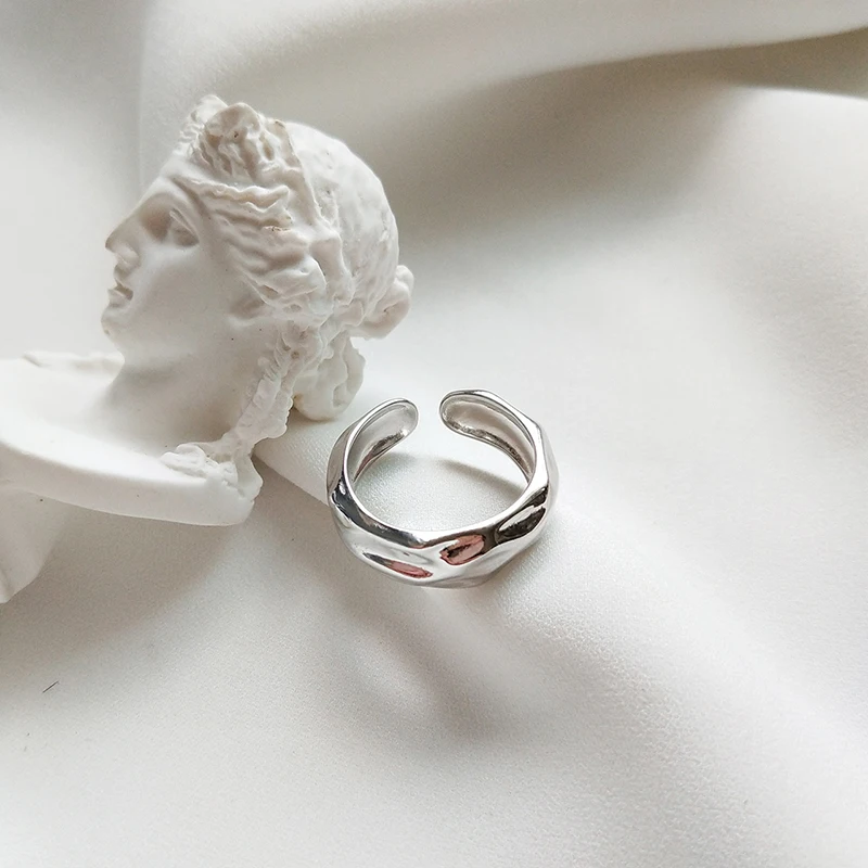 GHIDBK Подлинная 925 кованые из стерлингового серебра двухслойные кольца для женщин эффектные минималистичные Открытые Кольца простые смелые несколько колец