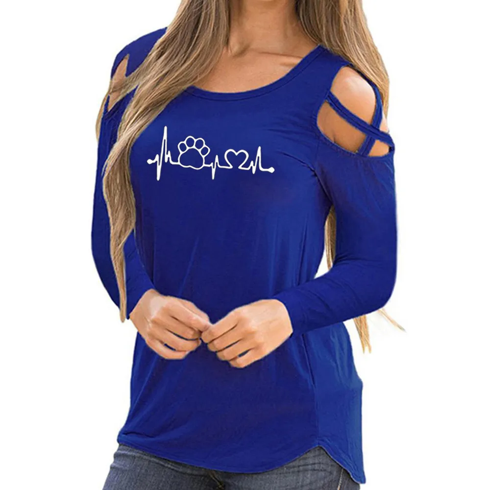 

ISHOWTIENDA Fashion Ladies Blouses Cold Shoulder Long Sleeve O-Neck Shirt Blouse Koszula Damska Female Blusas Women Blouses
