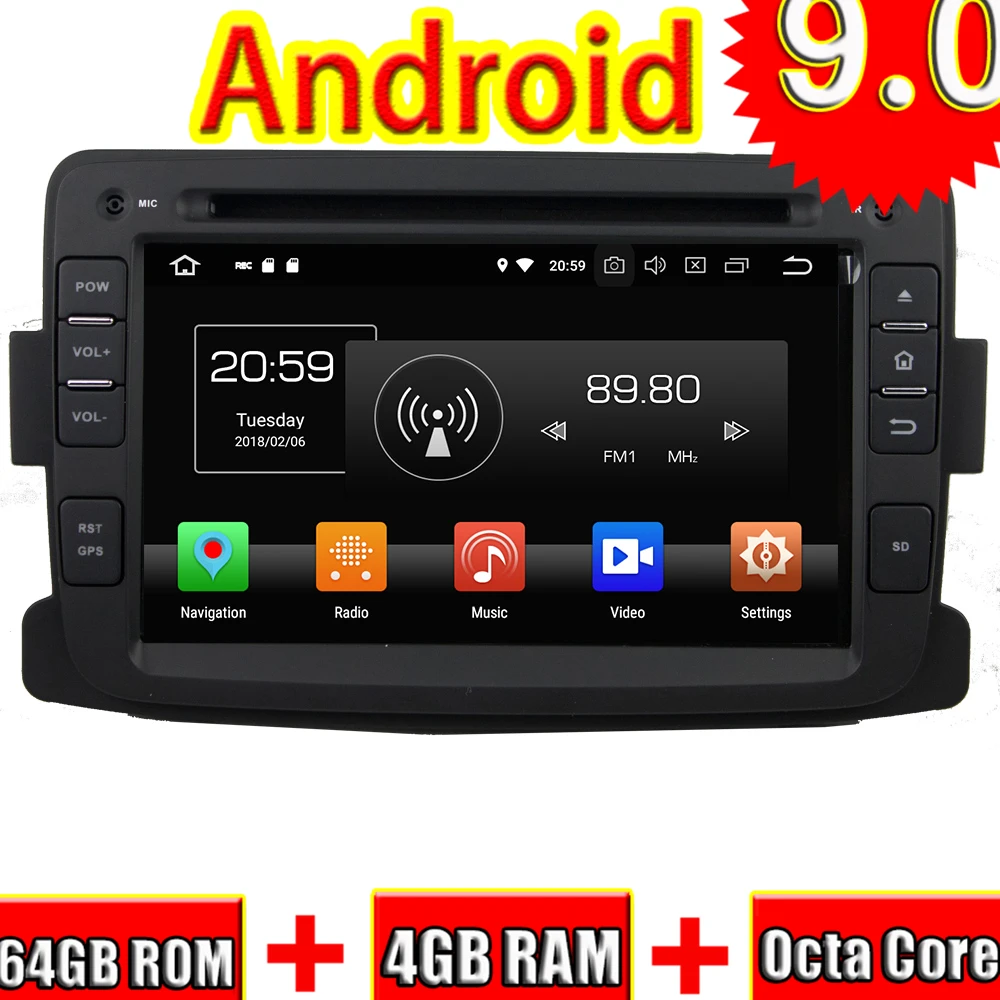 Topnavi четырехъядерный Android 9,0 автомобильный DVD мультимедийный плеер для Duster 2012-2013 аудио Радио стерео 2DIN gps Навигация MP3