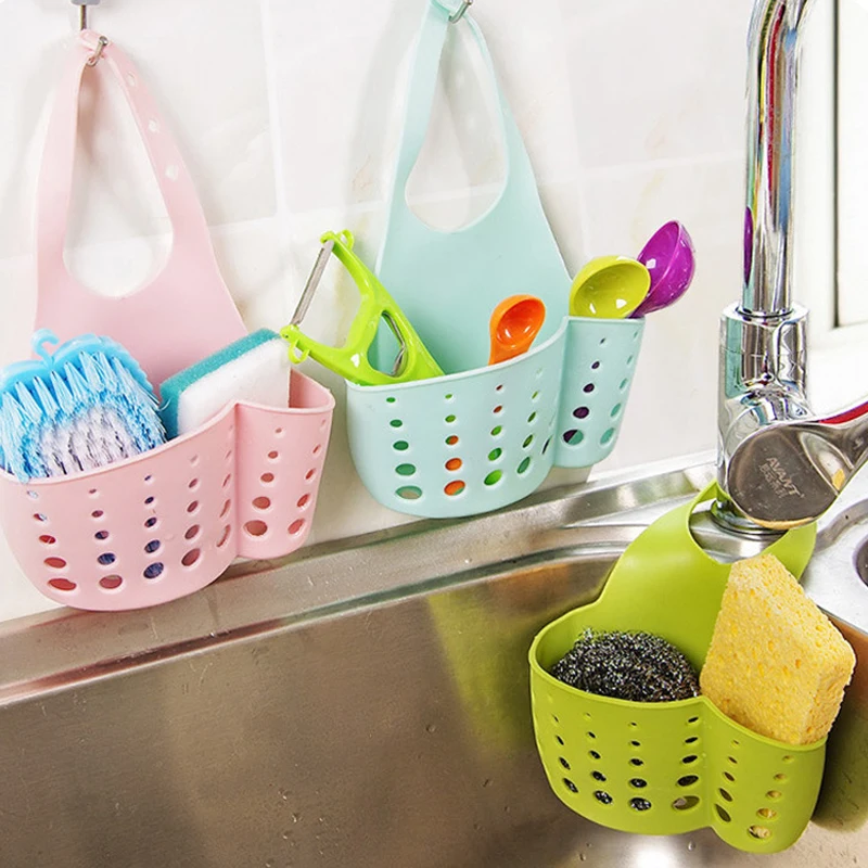 

Sink Sponge Storage Rack Hanging Storage Holder Hanging Basket Bathroom Accessory Kitchen Organizer Adjustable Snap