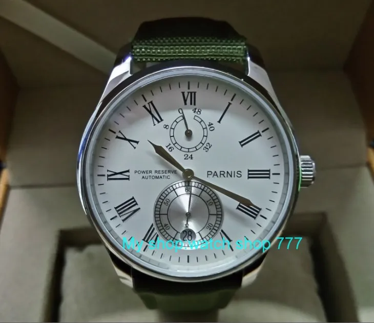 

PARNIS 43mm white dial Automatic Self-Wind movement power reserve men's watch Mechanical watches wholesale 158a